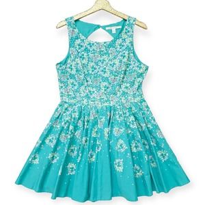 LC Lauren Conrad Dress Floral Green Fit And Flare Sleeveless Womens Size 14